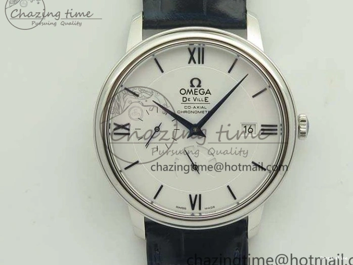 0514 Fashionable De Ville Prestige Real Power Reserve SS TW 1:1 Best Edition White Dial Blue Markers On Leather Strap A 8094